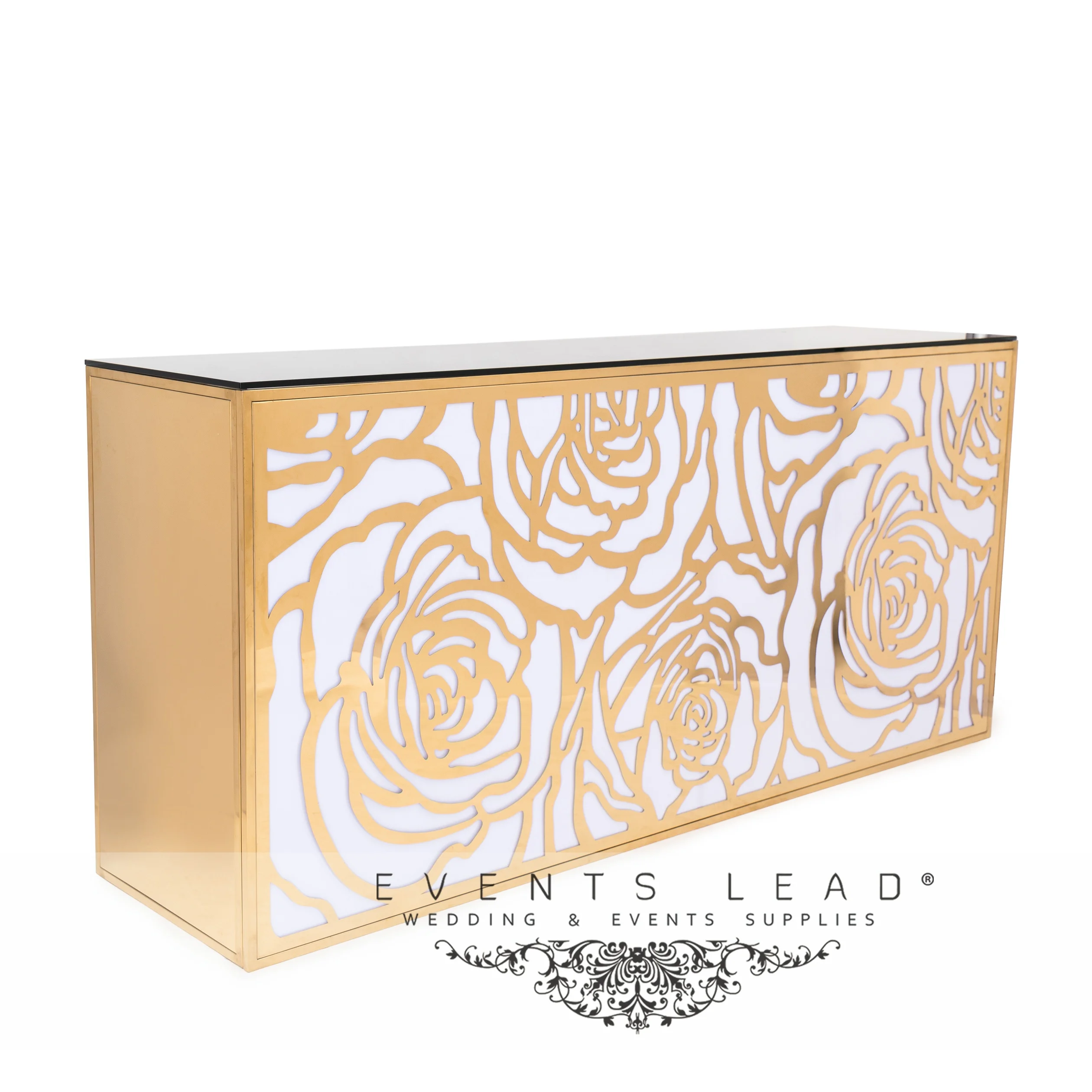 Foldable gold stainless steel flower pattern bar tables cheap outdoor bar counter for home