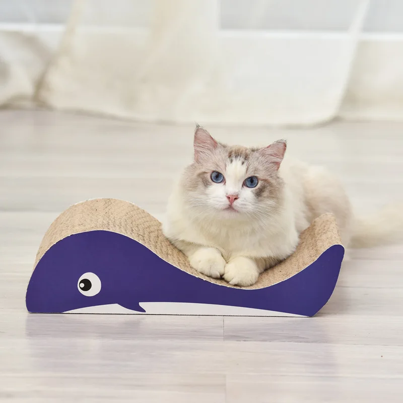 Fish Shape Cat Scratching Pad Cardboard Reversible Cat Scratcher Different Sizes Corrugated Modern Sofa Bed with Catnip
