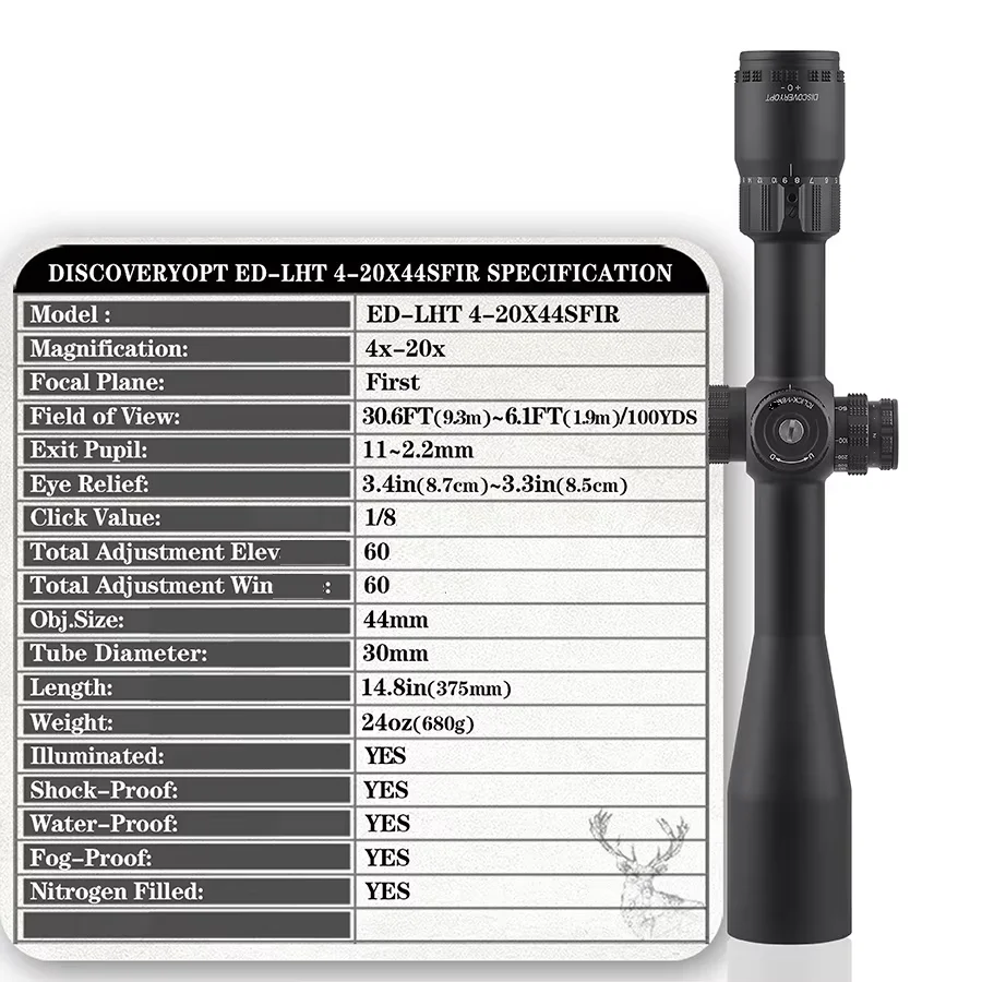 Оптический прицел Discovery ED-LHT 4-20X44SFIR высокопрофильный ударопрочный водонепроницаемый противотуманный Дальний