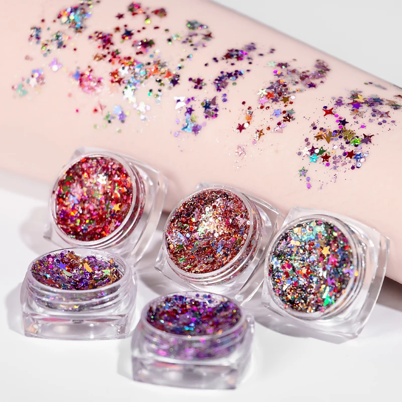 6 Colors Mix Size Nail Art Gel Sequins Jelly Glitter