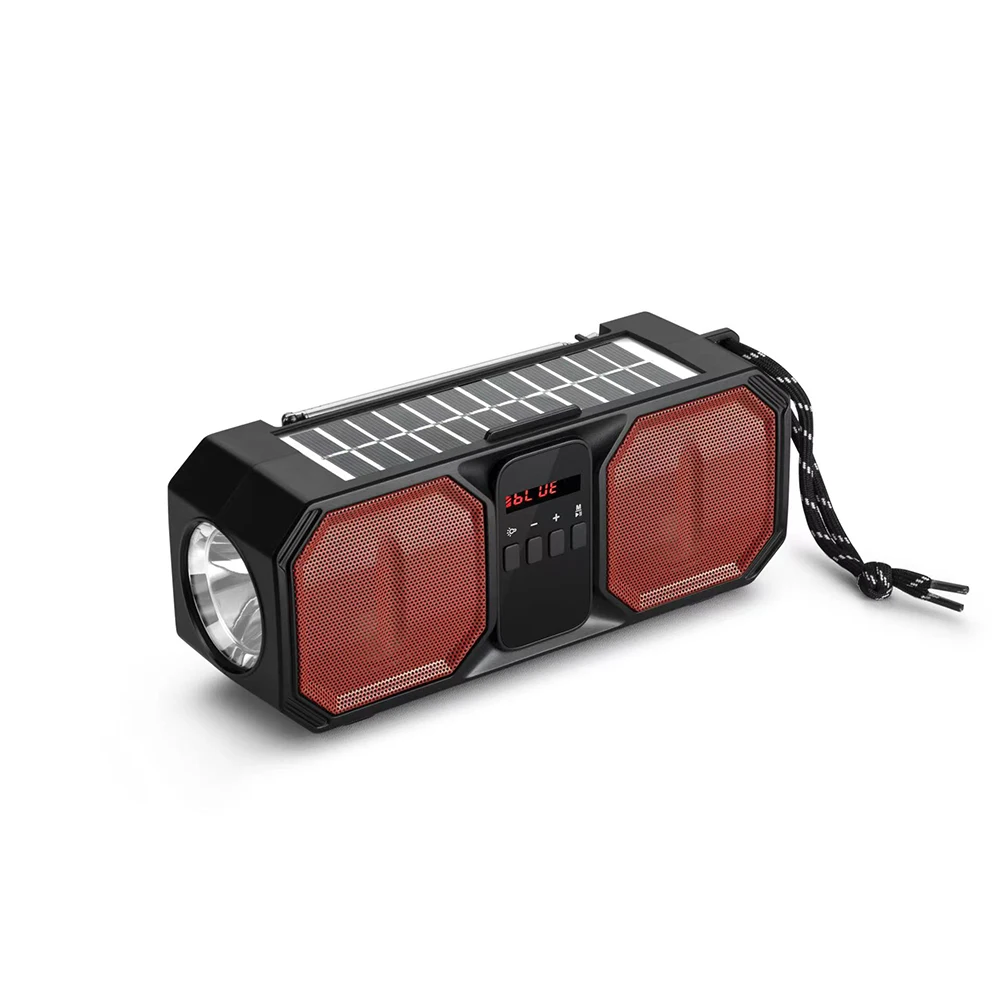 Creative solar powered outdoor speaker stereo with Fm radio,torch light,USB charging,convenient and durable