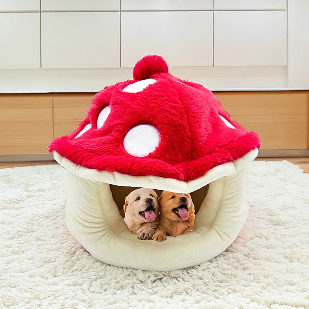 Pet Tent Bed for Small Dogs Cats Winter Warm Cave  plush cat house  Pet supplies Dog bed Cute mushroom pet house