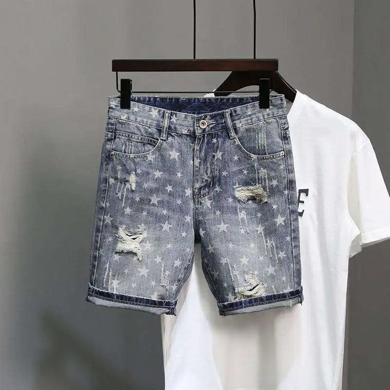 Customized Mens Loose Shorts Summer Streetwear Vintage Shorts Mens Fashion Casual Printed Loose Denim Jeans Shorts