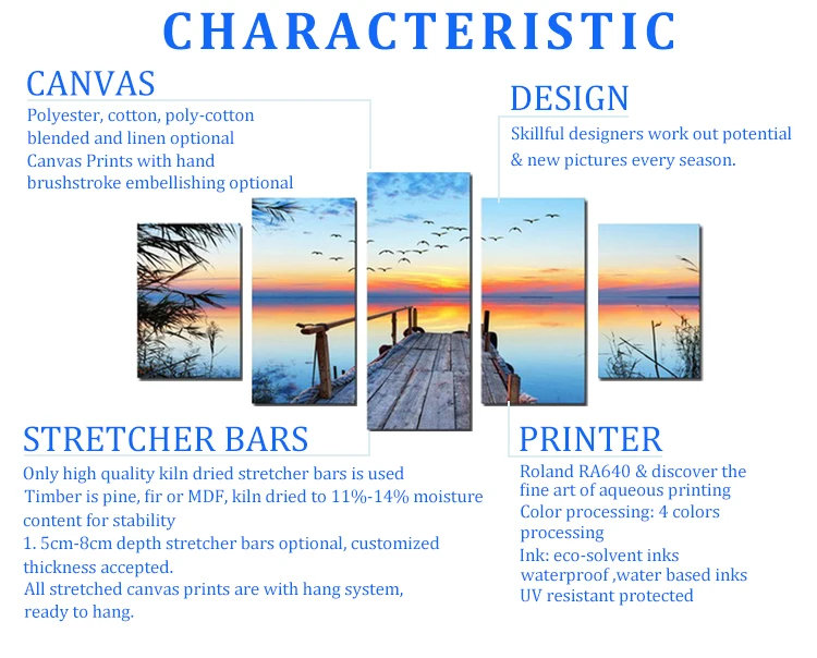 5-Panel Landscape Canvas Painting Modern New Scenery Pictures Printed Pictures Home Decor Wall Art Waterfall Landscape Painting