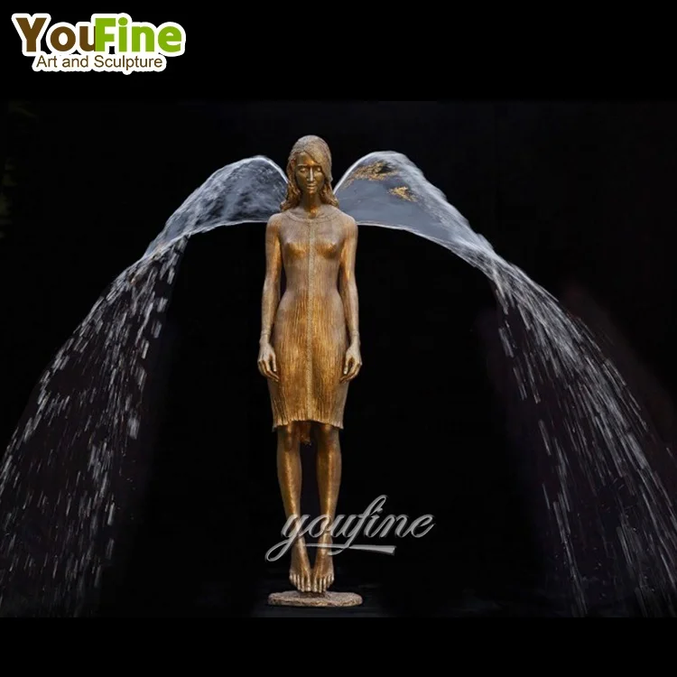 Life Size Bronze Woman Water Fountain Sculpture with wings Statue