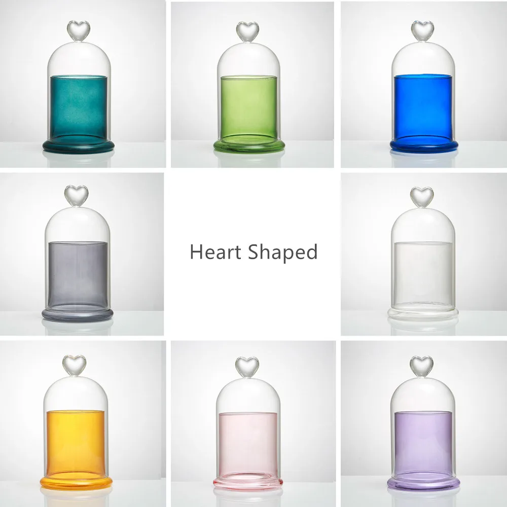 Glass Cloche Candle Holder Bell Jar with Dome lid / Display Dome Vintage Tealight Holder for Home Wedding Table Centerpiece