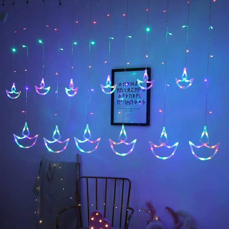 Ever Bright LED Christmas Lights Hot Selling Diwali Anchor Curtain Lights Diya Boat Row String Lights Festival Candle