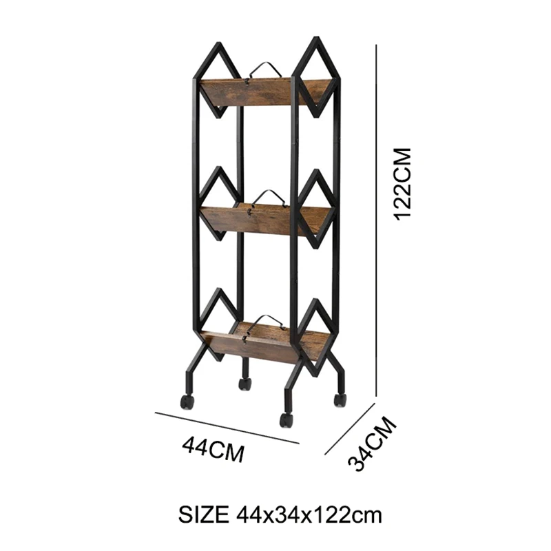 Bookshelf 3 Tier Floor Standing Metal Bookcase with Wooden Shelves Rack Display Unit for Living Room Home Office