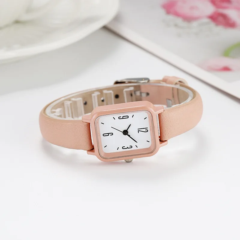 NJC New alloy square watch digital scale leather strap quartz watch college student dedicated wrist watch