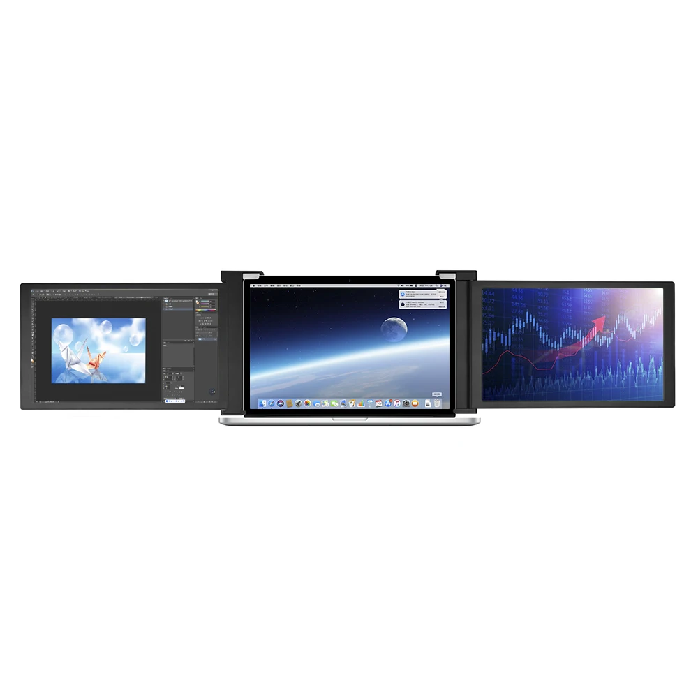 Hot sale OEM ODM 10.1 inch Portable Monitor 4k tri screen dual monitor USB Type C Plug and Play Monitor for 13 -17Laptops