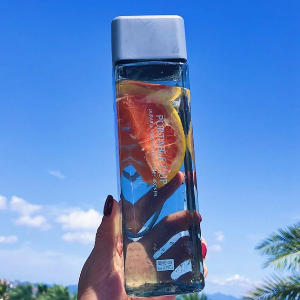 Bpa Free 450ml acrylic reusable milk carton square plastic water bottles with custom logo juice plastic cups with lid