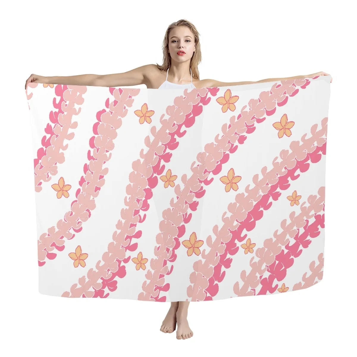 Private Customized Sun Protection Bikini Sarong Puakenikeni Flower Lei Print Beach Towel