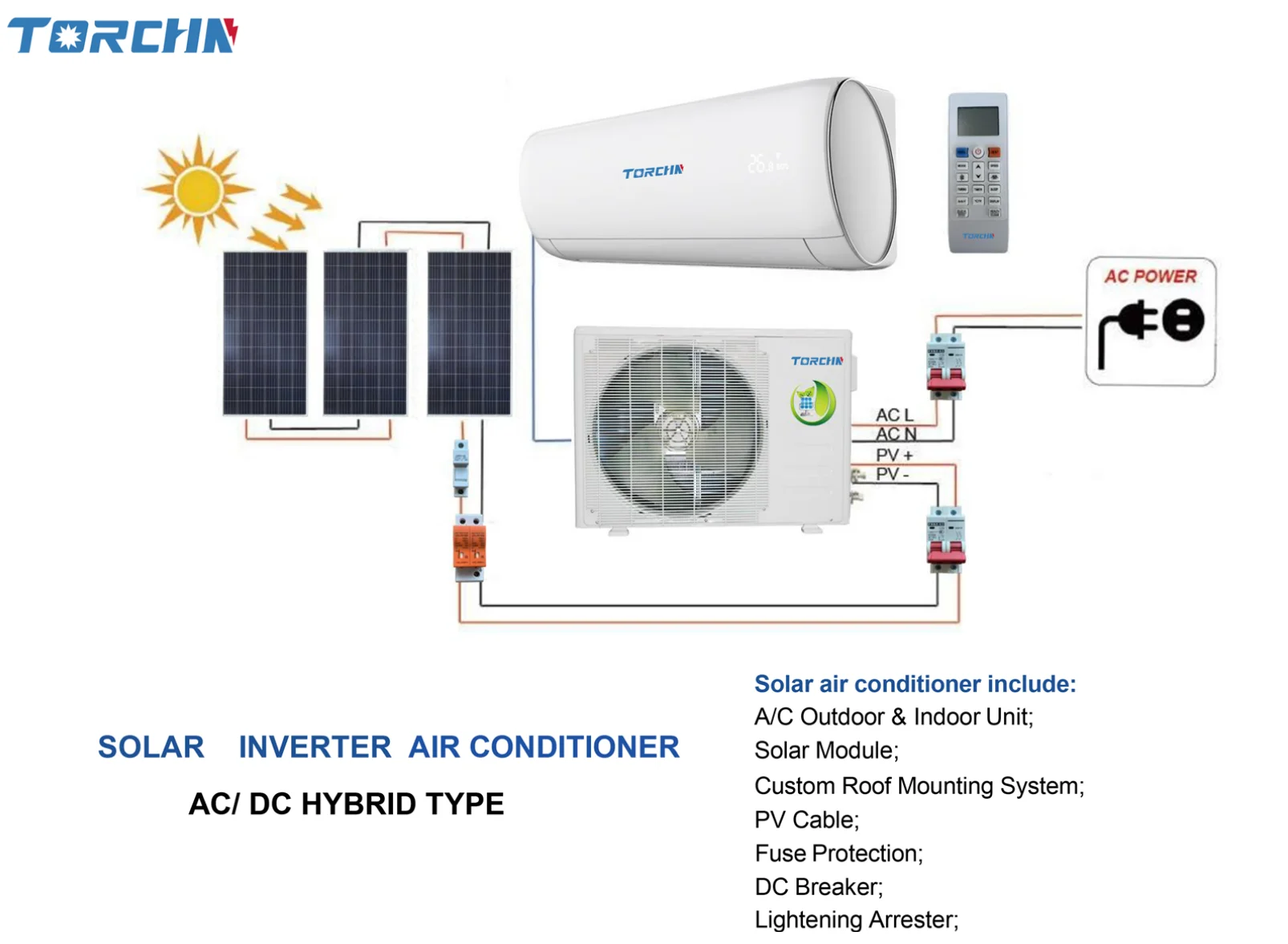 12000 18000 24000 BTU AC Solar Powered Deye Air Conditioner DC Off Grid Solar Air Conditioner Hybrid Mini Split Power Saving