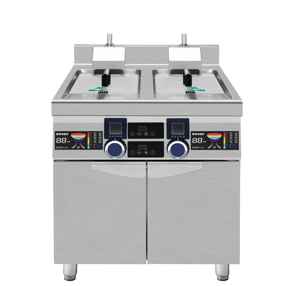 Double Tank Automatic Frying Machine Induction Deep Fryer Factory Direct Stainless Steel Fast Food Kitchen Equipment