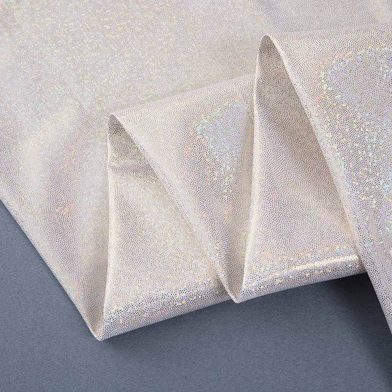 Polyester Golden Shiny Silver Glitter Holographic Hologram Metallic Lurex Print Foil Stretch Fabric For Dresses