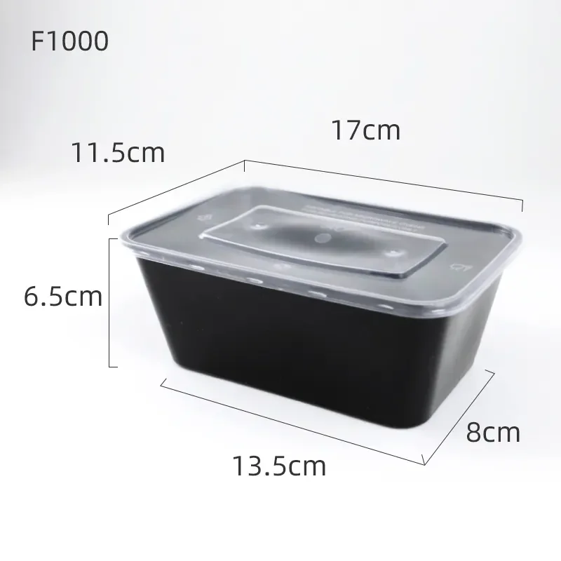 Customizable 500ml 650ml 750ml 1000ml Disposable  Clear Microwavable PP Disposable Plastic Lunch Box Food Containers with Lid