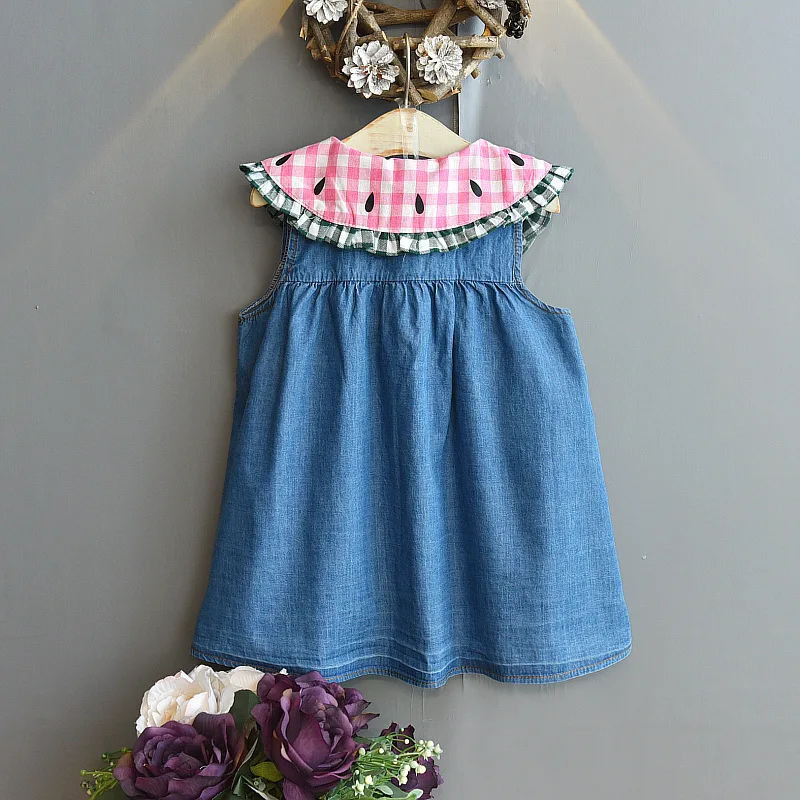 
Mudkingdom Latest Newborn Infat Sleeveless Denim Dress 100% Cotton Doll Collar Kids Girl Clothing Set Koren Outfit Wholesale 