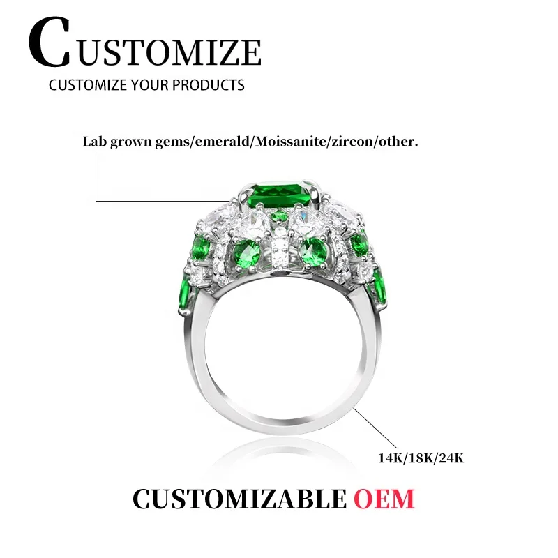 DiamondStar Emerald engagement ring White Gold Gemstone Rings emerald cut moissanite ring lab grown ruby