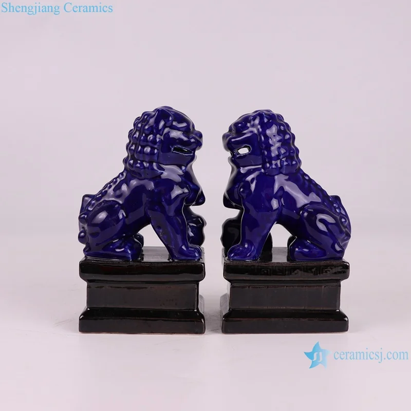 RYXP21-R a pair deep blue ceramic pug dog
