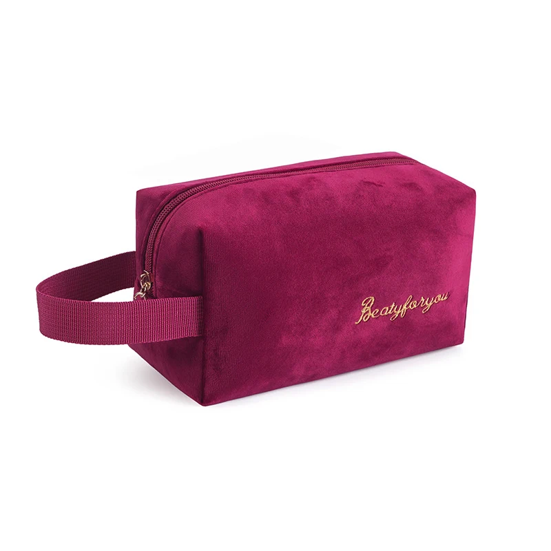 Personalized wholesale custom velvet cosmetic bag travel toiletry make up pouch bags