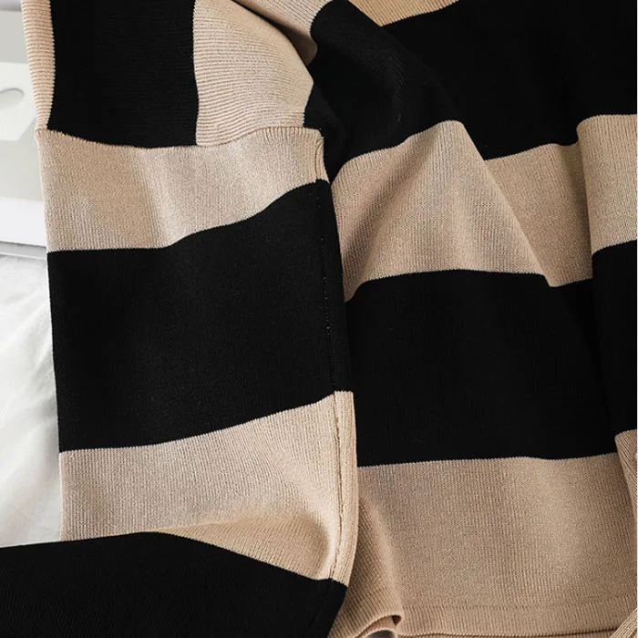 TZ071  New 2023 Autumn Two Pieces Set Halter Neck Striped Knitted Tops Sweater + Wide Leg Pants Set Clothing Wholesale 10