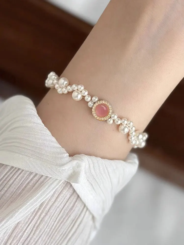 Vintage Mapei pearl necklace earring set court style banquet rhinestone short chain prom party dating bridal wedding jewelry set