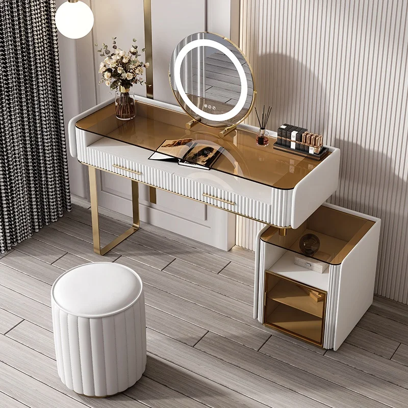 Foshan factory directly dressing table with led mirror and stool modern design makeup tables for girls high quality