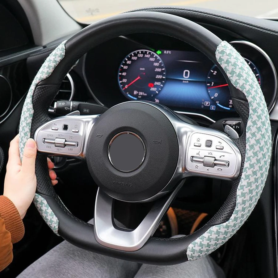 High Quality Super Thin Luxury Anti Slip Soft Breathable Flax Car SUV Steering Wheel Decoration Protective Cover