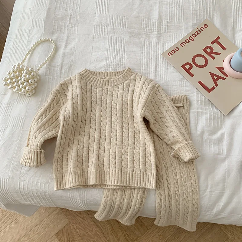 Autumn Winter Newborn infant girls clothing outfits solid knitted sweater pants two piece 0-6 years girls Sweater Knitted Sets