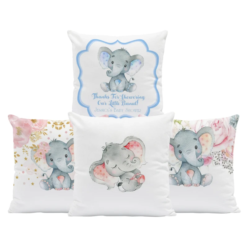 Eco Friendly Pillows Cases Cute Elephant Photo Sky Blue White 45X45Cm Velvet Cushions Covers Decorative Living Room For Kid