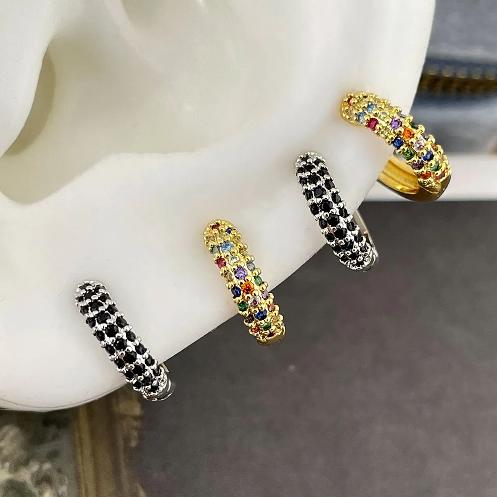 FOXI manufacturer S925 silver earings Platinum rhodium plated cz black stone earrings small silver 925 hoop earrings