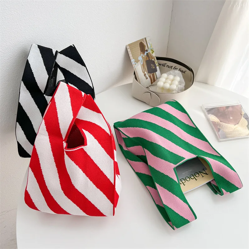 Модная детская вязаная сумка маленького размера полосатые сумки для детей