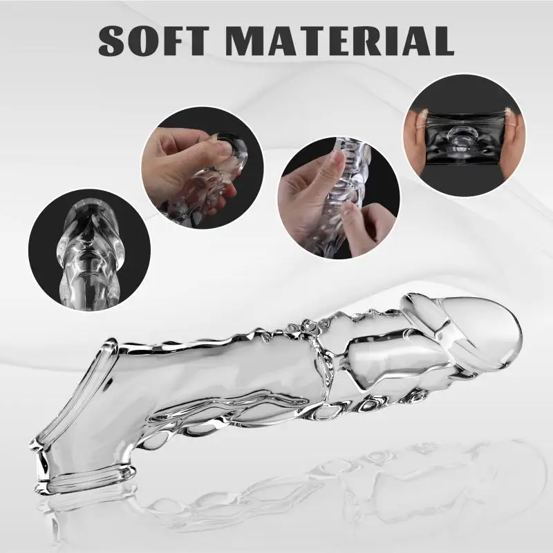 High quality soft crystal lengthen penis sleeve condom vibrator for men sex toy