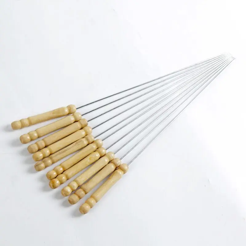 F1-358 Stainless Steel Needles wooden handle Grilling kebab Skewers Barbecue Roasting Sticks wood Bbq tools accessories skewers