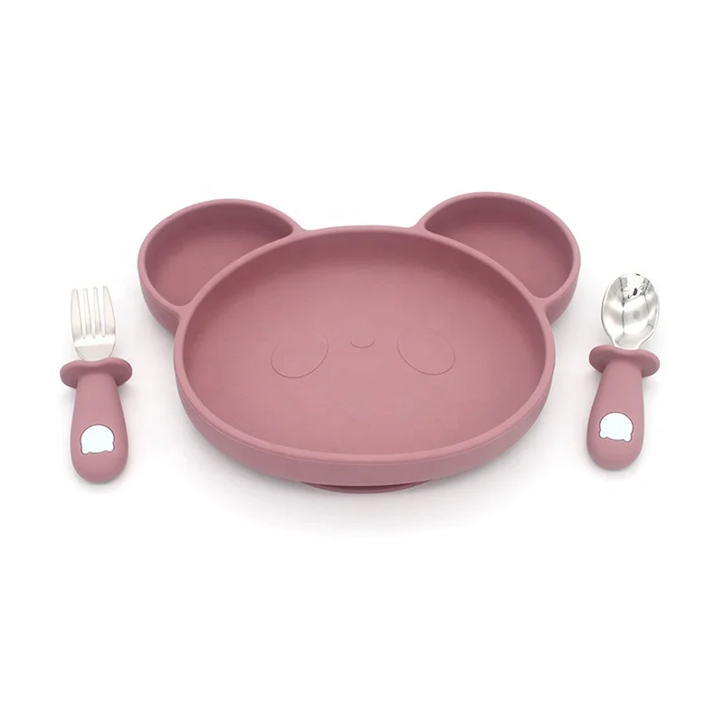 BPA Free Kids Tableware Silicone Feeding Set Supplies Silicone Bib Spoon Suction Unspillable Bowl Baby