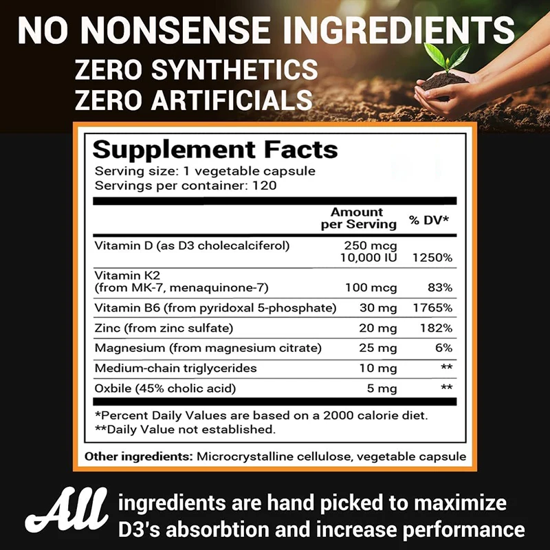 OEM Vitamin D3 K2 w/ MCT Oil Purified Bile Salts Zinc & Magnesium for Ultimate Absorption K2 D3 Vitamin Supplement Heart Health