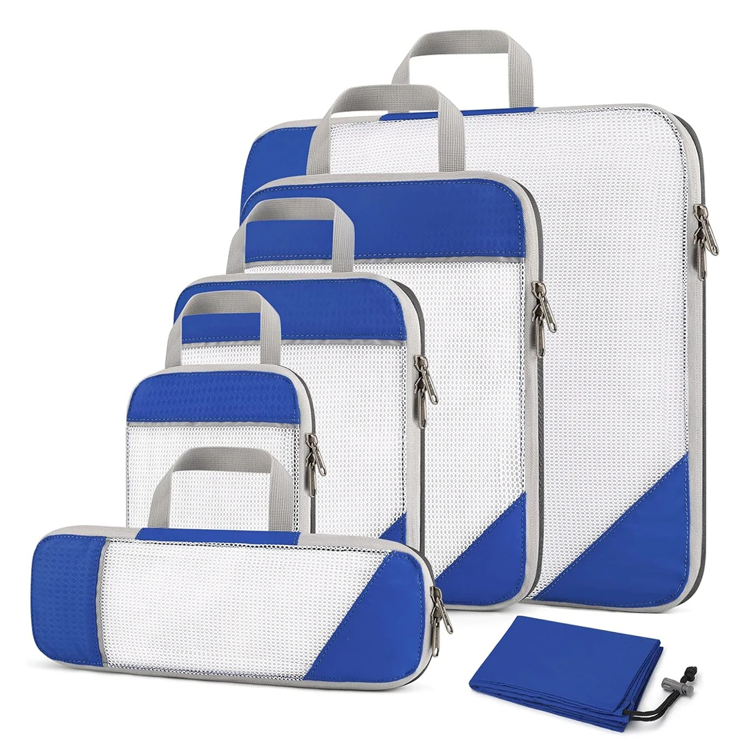 Unisex Nylon Travel Packing Cubes Set Compression Storage Mesh Bags Organizers with Zipper Closure Customizable Fashion Style