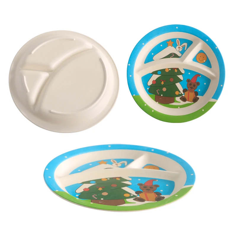 Hot Sale Bamboo ware Kids Set Melamine Baby Food Tray Kids Divided Dinner Plate baby feeding set