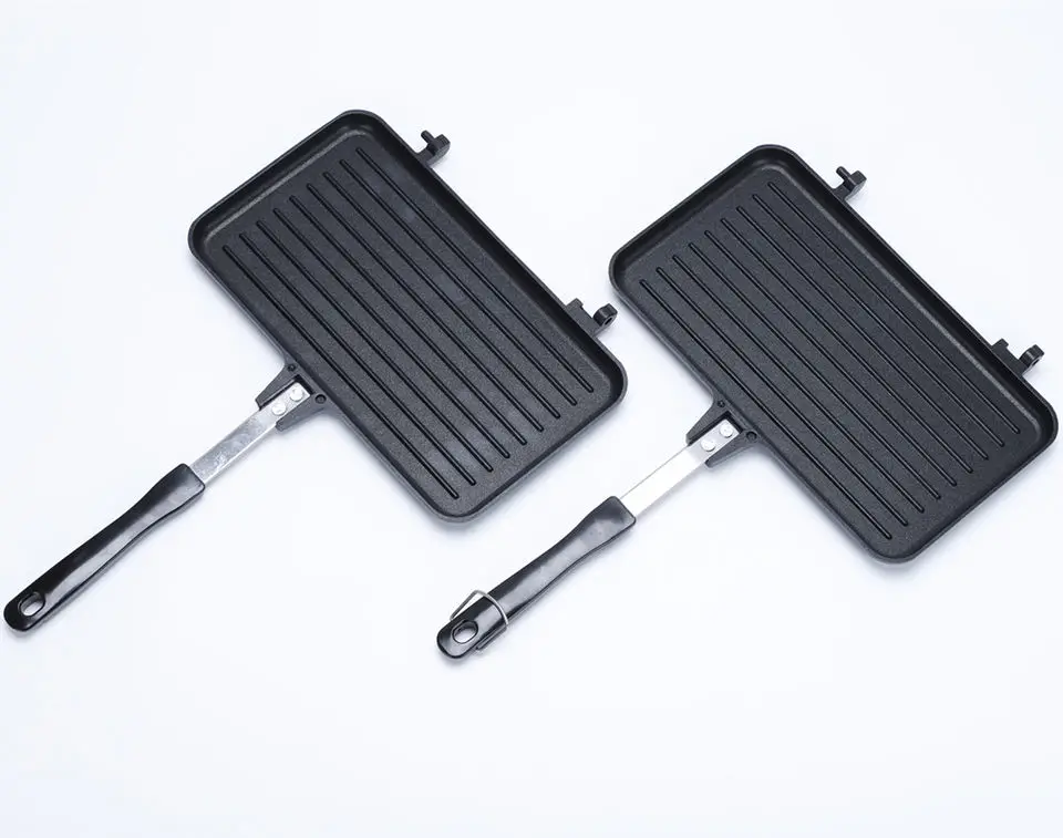 Hot Sandwich Toaster pan Double Grill Kitchen Pan Gas and Hot Sale Die-Casting Aluminum mold Breakfast panini press pan