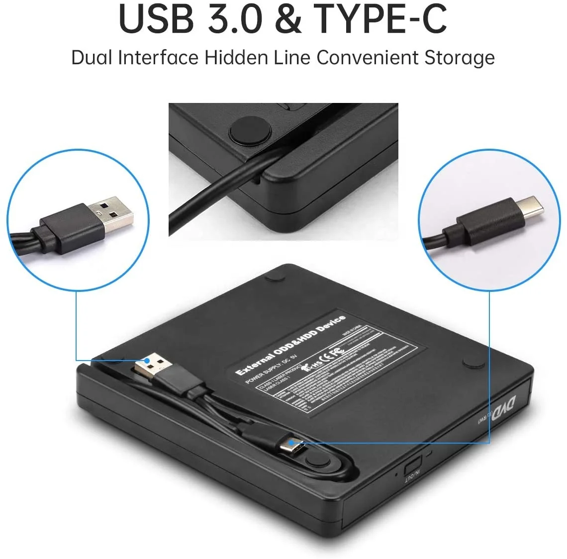 
Raycue USB 3.0 Portable Drive Rewriter Slim External CD DVD Player 