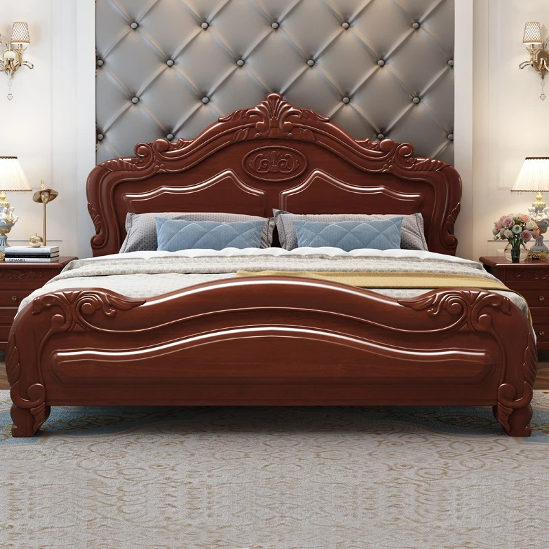 Customized Traditional American style Bed with upholstered King size Deluxe Master bedroom Furniture Sets Carved Queen Beds
