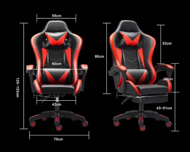High Back Racing PC Car Game Chair Red Ergonomic Foldable Gamer Seat with Revolving Cooling Iron & Massage Features for Home Use