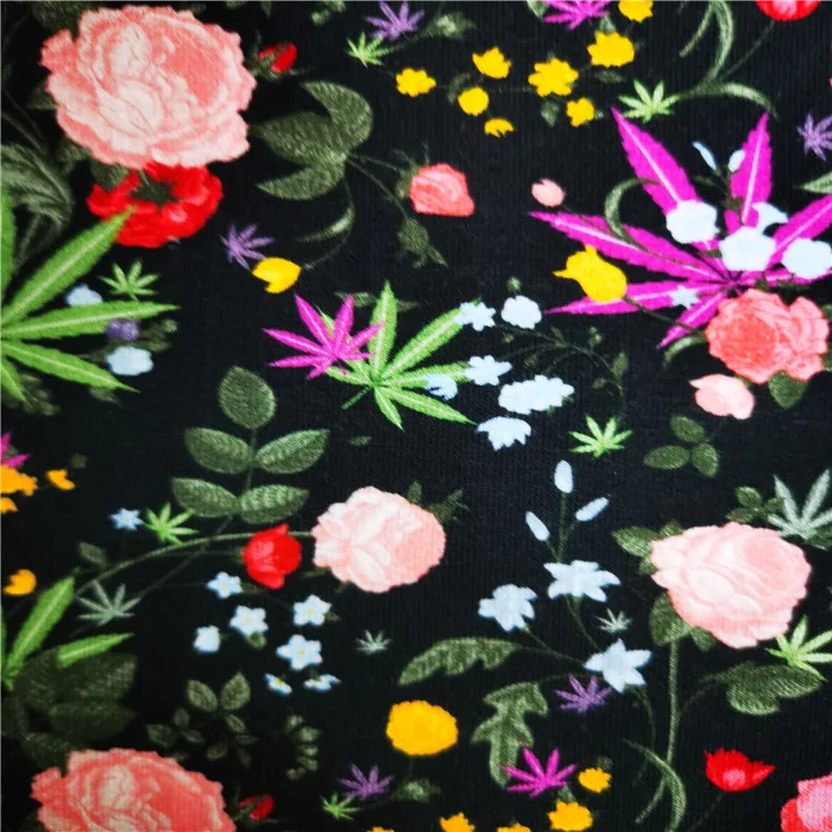 Цифровая печать хлопок лайкра цветочный принт ткань