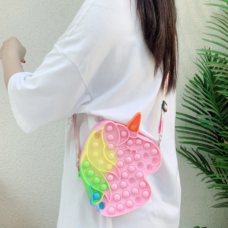 wholesale Silicone pop it kid unicorn Purse and Handbags for women Hot Sale Chain little girl popit kid Cute Chain bags