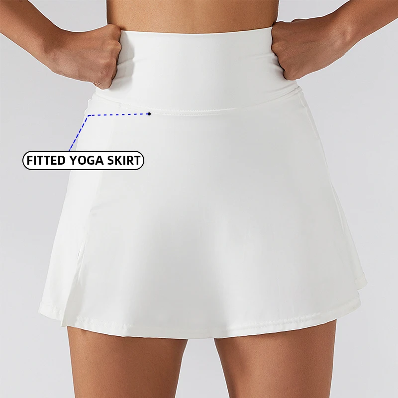 Yoke High quality sport skirt quick drying sexy one shoulder women suit set white tennis skirt 2 piece set women skirt and tops
