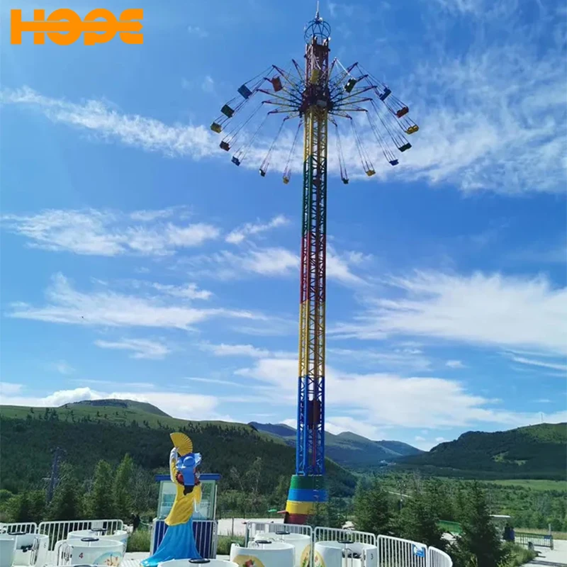 Outdoor Rotating Swing Big Exciting Theme Park Drop Tower Flying Chairs Amusement Park Rides Equipment Flying Tower