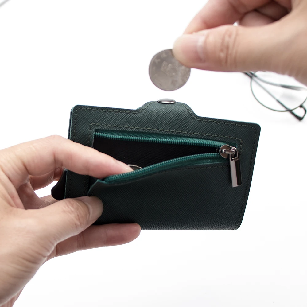 Casekey Fashion Full Grain Saffiano Leather Automatic Wallet Rfid Safe Anti Theft Popup Credit Card Holder Tarjetero for Women