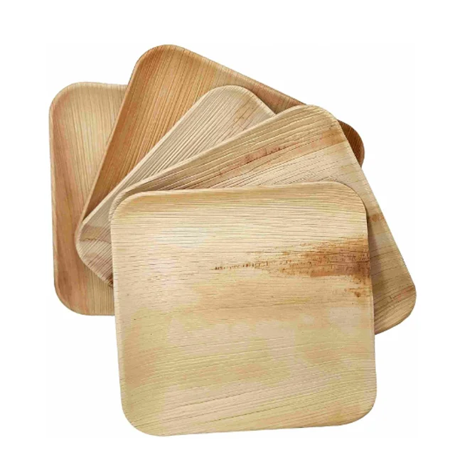 High Quality Disposable Ecological Biodegradable 10 Inch Square Shape Tableware Palm Leaves Plates