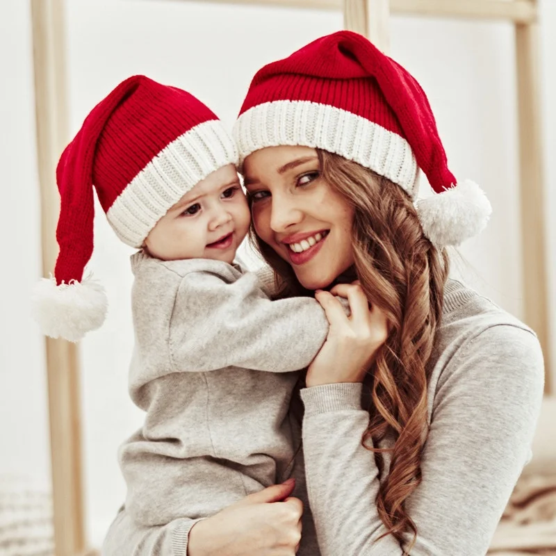 2022 High Quality New Year Christmas Winter Sweater Knitted Hats Custom Family Christmas Knitter Hats For Parent-Child Cap