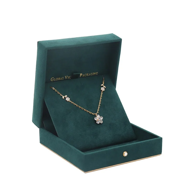 Индивидуальная темно-зеленая Подарочная коробка для ювелирных изделий, замшевая упаковка для ювелирных изделий с кристаллами